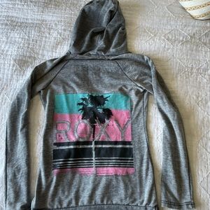 Roxy hooded sweatshirt. Grey with pink and blue